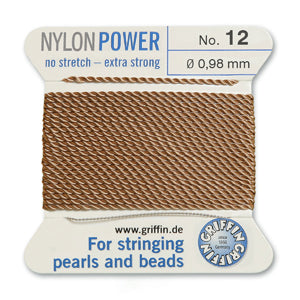 Beige Griffin Nylon Size 12 Needle End Bead Cord (40 Pcs) #BCNBG12G