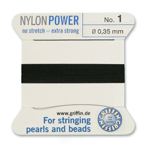 Black Griffin Nylon Size 1 Needle End Bead Cord (40 Pcs) #BCNBK01G