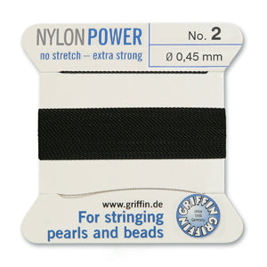 Black Griffin Nylon Size 2 Needle End Bead Cord #CGF102