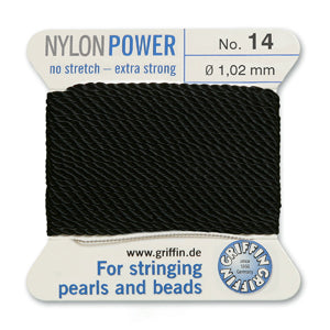 Black Griffin Nylon Size 14 Needle End Bead Cord (40 Pcs) #BCNBK14G
