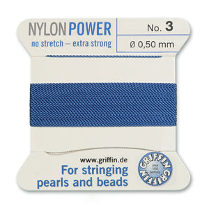 Blue Griffin Nylon Size 3 Needle End Bead Cord (40 Pcs) #BCNBL03G