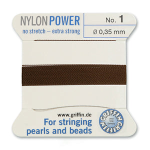 Brown Griffin Nylon Size 1 Needle End Bead Cord (40 Pcs) #BCNBR01G