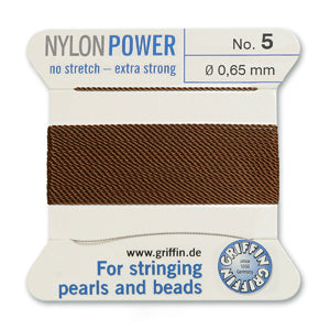 Brown Griffin Nylon Size 5 Needle End Bead Cord (40 Pcs) #BCNBR05G
