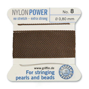 Brown Griffin Nylon Size 8 Needle End Bead Cord (40 Pcs) #BCNBR08G