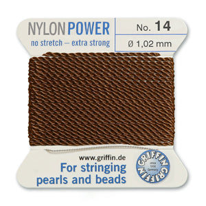 Brown Griffin Nylon Size 14 Needle End Bead Cord (40 Pcs) #BCNBR14G