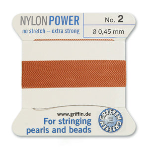 Carnelian Griffin Nylon Size 2 Needle End Bead Cord (40 Pcs) #BCNCN02G