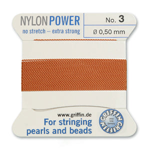 Carnelian Griffin Nylon Size 3 Needle End Bead Cord (40 Pcs) #BCNCN03G