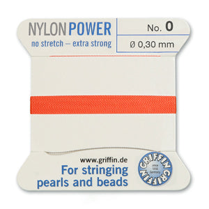 Coral Griffin Nylon Size 0 Needle End Bead Cord (40 Pcs) #BCNCR00G