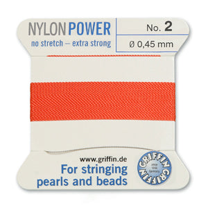 Coral Griffin Nylon Size 2 Needle End Bead Cord (40 Pcs) #BCNCR02G
