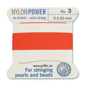 Coral Griffin Nylon Size 3 Needle End Bead Cord (40 Pcs) #BCNCR03G