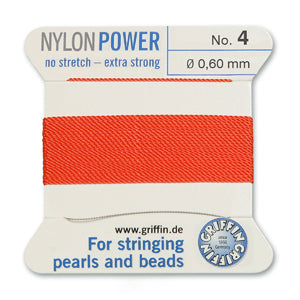 Coral Griffin Nylon Size 4 Needle End Bead Cord (40 Pcs) #BCNCR04G