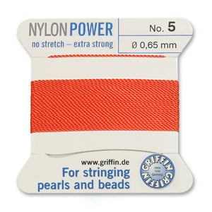 Coral Griffin Nylon Size 5 Needle End Bead Cord (40 Pcs) #BCNCR05G