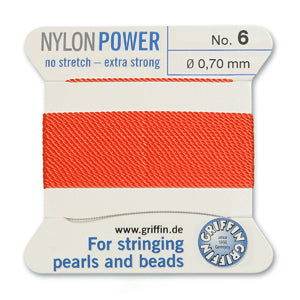 Coral Griffin Nylon Size 6 Needle End Bead Cord (40 Pcs) #BCNCR06G
