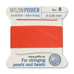 Coral Griffin Nylon Size 8 Needle End Bead Cord (40 Pcs) #BCNCR08G