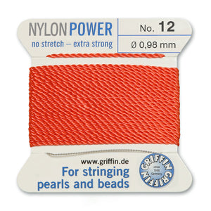 Coral Griffin Nylon Size 12 Needle End Bead Cord (40 Pcs) #BCNCR12G