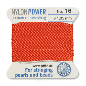 Coral Griffin Nylon Size 16 Needle End Bead Cord (40 Pcs) #BCNCR16G