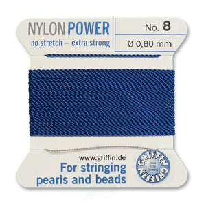 Dark Blue Griffin Nylon Size 8 Needle End Bead Cord (40 Pcs) #BCNDB08G
