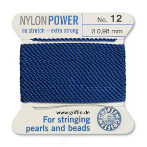Dark Blue Griffin Nylon Size 12 Needle End Bead Cord (40 Pcs) #BCNDB12G