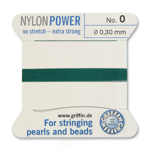 Green Griffin Nylon Size 0 Needle End Bead Cord (40 Pcs) #BCNGR00G