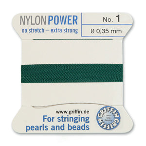 Green Griffin Nylon Size 1 Needle End Bead Cord (40 Pcs) #BCNGR01G