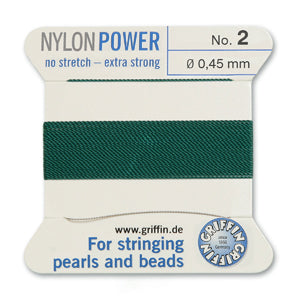 Green Griffin Nylon Size 2 Needle End Bead Cord (40 Pcs) #BCNGR02G