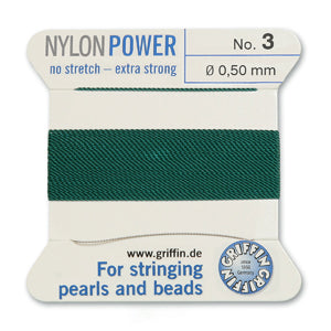 Green Griffin Nylon Size 3 Needle End Bead Cord (40 Pcs) #BCNGR03G