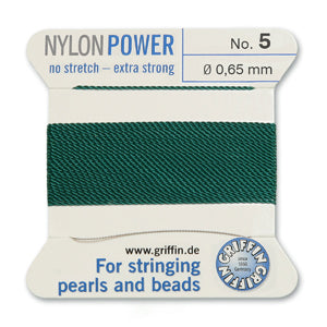 Green Griffin Nylon Size 5 Needle End Bead Cord (40 Pcs) #BCNGR05G