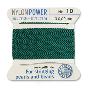 Green Griffin Nylon Size 10 Needle End Bead Cord (40 Pcs) #BCNGR10G
