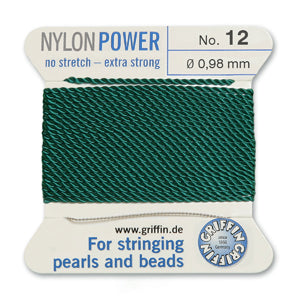 Green Griffin Nylon Size 12 Needle End Bead Cord (40 Pcs) #BCNGR12G