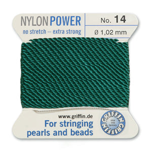 Green Griffin Nylon Size 14 Needle End Bead Cord (40 Pcs) #BCNGR14G