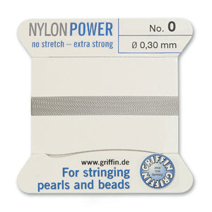 Grey Griffin Nylon Size 0 Needle End Bead Cord (40 Pcs) #BCNGY00G
