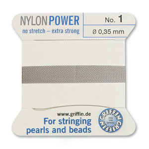 Grey Griffin Nylon Size 1 Needle End Bead Cord (40 Pcs) #BCNGY01G
