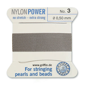 Grey Griffin Nylon Size 3 Needle End Bead Cord (40 Pcs) #BCNGY03G