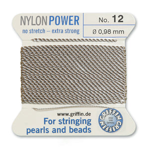 Grey Griffin Nylon Size 12 Needle End Bead Cord (40 Pcs) #BCNGY12G