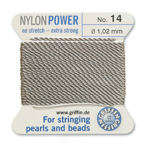 Grey Griffin Nylon Size 14 Needle End Bead Cord (40 Pcs) #BCNGY14G