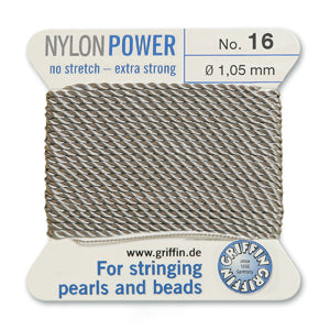 Grey Griffin Nylon Size 16 Needle End Bead Cord (40 Pcs) #BCNGY16G