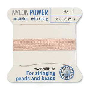 Light Pink Griffin Nylon Size 1 Needle End Bead Cord (40 Pcs) #BCNLP01G