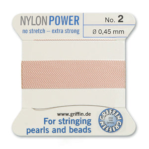 Light Pink Griffin Nylon Size 2 Needle End Bead Cord (40 Pcs) #BCNLP02G