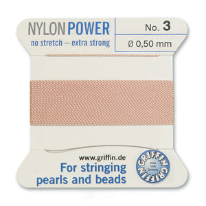 Light Pink Griffin Nylon Size 3 Needle End Bead Cord (40 Pcs) #BCNLP03G