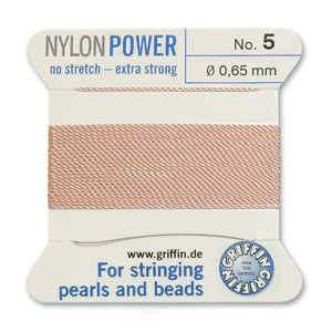 Light Pink Griffin Nylon Size 5 Needle End Bead Cord (40 Pcs) #BCNLP05G