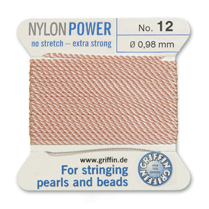 Light Pink Griffin Nylon Size 12 Needle End Bead Cord (40 Pcs) #BCNLP12G