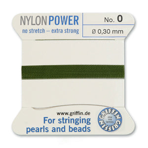 Olive Griffin Nylon Size 0 Needle End Bead Cord (40 Pcs) #BCNOL00G