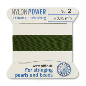 Olive Griffin Nylon Size 2 Needle End Bead Cord (40 Pcs) #BCNOL02G