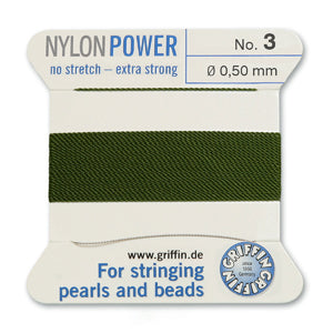 Olive Griffin Nylon Size 3 Needle End Bead Cord (40 Pcs) #BCNOL03G