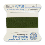 Olive Griffin Nylon Size 4 Needle End Bead Cord (40 Pcs) #BCNOL04G