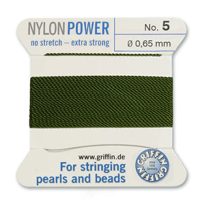 Olive Griffin Nylon Size 5 Needle End Bead Cord (40 Pcs) #BCNOL05G