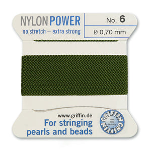 Olive Griffin Nylon Size 6 Needle End Bead Cord (40 Pcs) #BCNOL06G