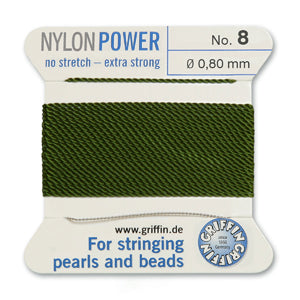 Olive Griffin Nylon Size 8 Needle End Bead Cord (40 Pcs) #BCNOL08G