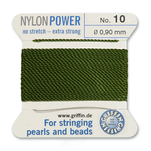 Olive Griffin Nylon Size 10 Needle End Bead Cord (40 Pcs) #BCNOL10G
