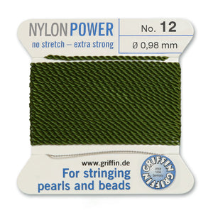 Olive Griffin Nylon Size 12 Needle End Bead Cord (40 Pcs) #BCNOL12G